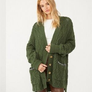 Free People Montana Green Cable Knit Cardigan Medium